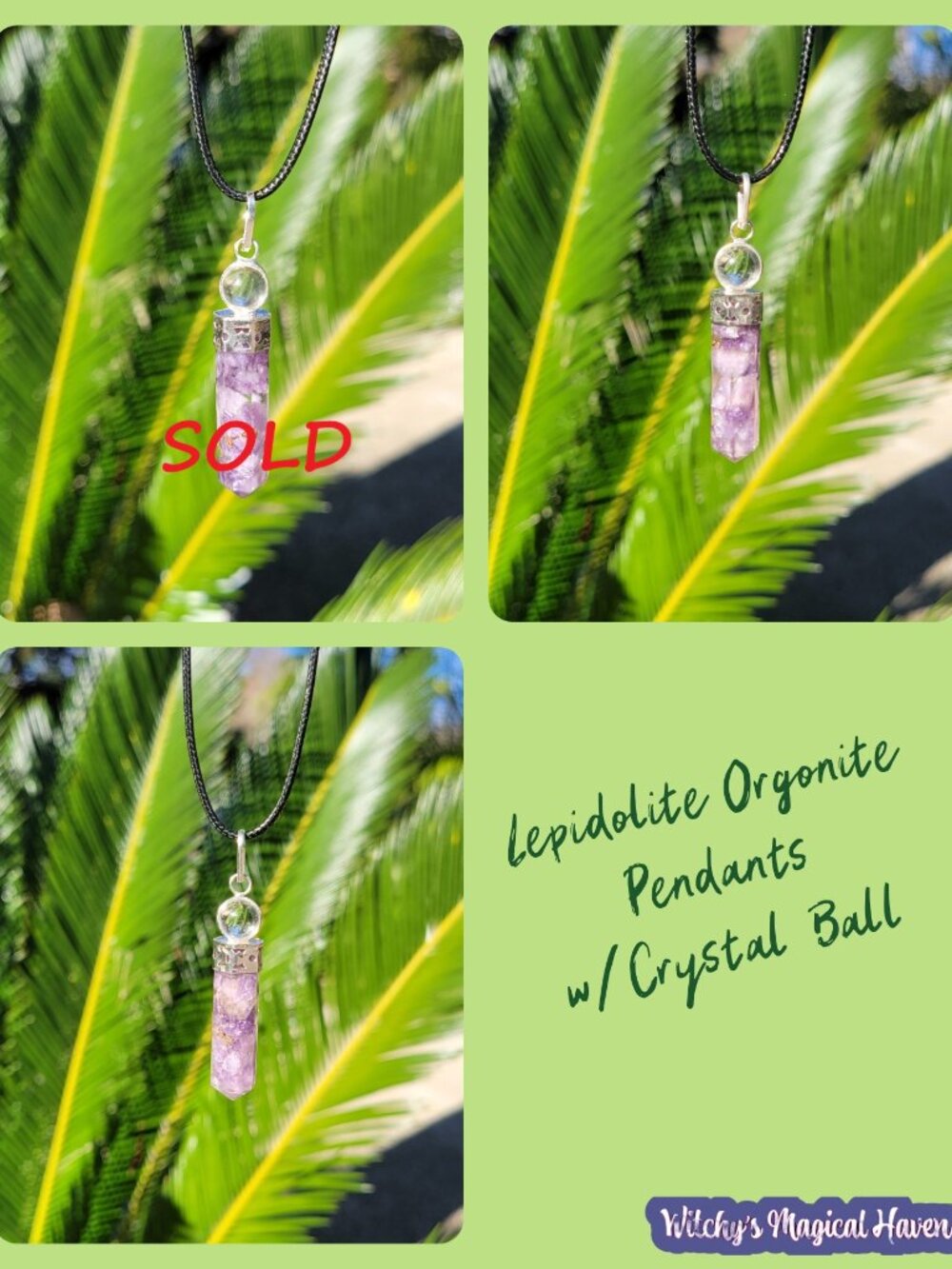 Lepidolite Crystal Point Orgonite with Crystal Ball Bail Pendants